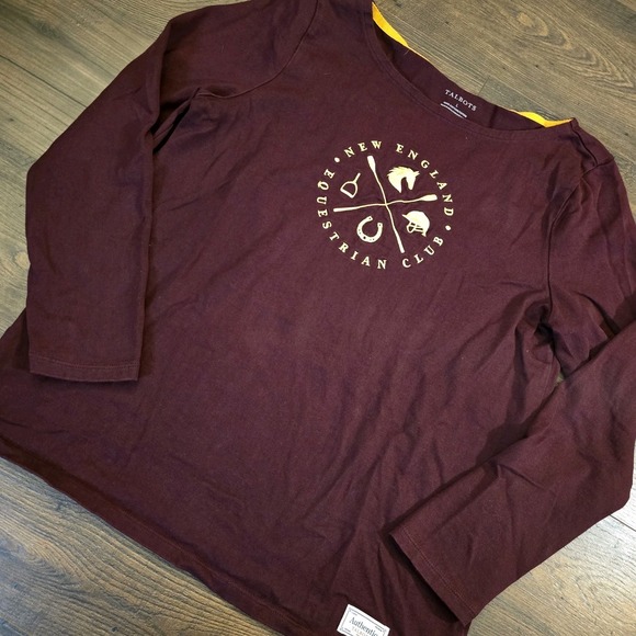 Talbots Tops - Talbots New England Equestrian Club Embroidered Tee Womens L Burgundy Preppy
